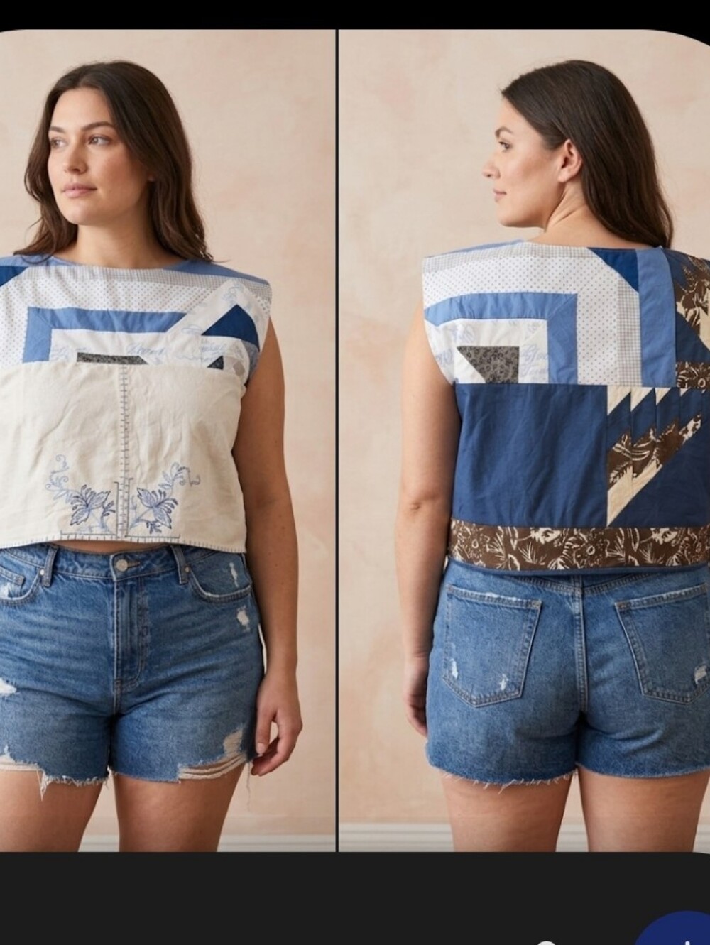 Upcycled Cropped Quilt-top Boxy XL-1X Vtg Embroidery Dont Throw It Out